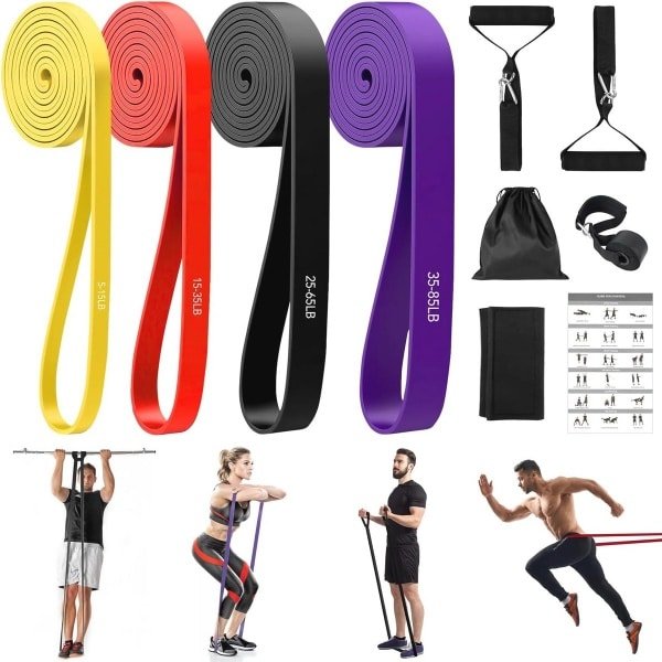 Weerstandsbanden Set met 4 Weerstandsniveaus en Accessoires voor Fitness, Yoga en Krachttraining