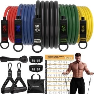 Weerstandsbanden Set met Handgrepen & Oefenbanden - Complete Fitness Resistance Bands Kit met Draagtas - Verstelbare Weerstand voor Thuis Workout, Spieropbouw & Krachttraining