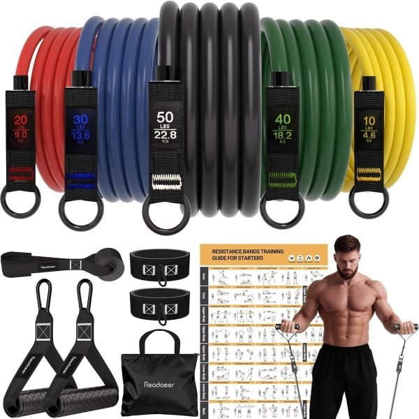 Weerstandsbanden Set met Handgrepen & Oefenbanden - Complete Fitness Resistance Bands Kit met Draagtas - Verstelbare Weerstand voor Thuis Workout, Spieropbouw & Krachttraining