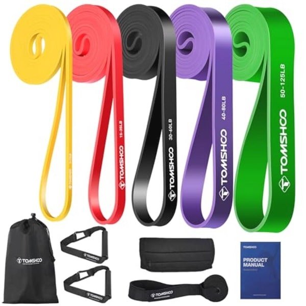Weerstandsbanden Set voor Krachttraining en Yoga - 5 Pack Latex Fitness Band met Handgrepen en Deuranker