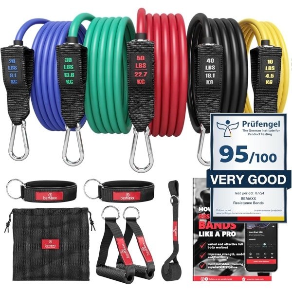 Weerstandsbanden Set voor Krachttraining met 5 Tubes en Trainingsgids