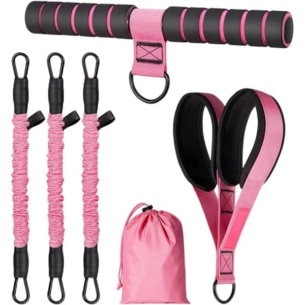 Weerstandsbanden met Pedaal - Fitness Elastiek Set - Thuis Krachttraining - Verstelbare Weerstand - 72 x 30 cm - Roze