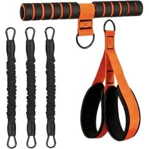 Weerstandsbanden met Pedaal - Fitnessbanden Buikspiertrainer - Thuis Krachttraining - Antislip Pedaalontwerp - 30 lbs x 3 - Oranje