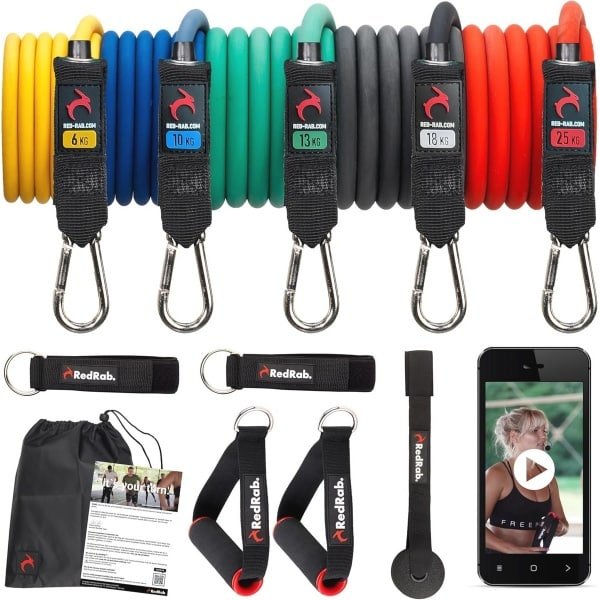 Weerstandsbanden set voor thuis - Fitnessbanden met handvat voor krachttraining en calisthenics