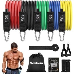 Weerstandsbandenset - 5 Fitnessbanden met Grote Handvatten, Enkelbanden, Deuranker en Draagtas voor Pilates, Krachttraining en Revalidatie