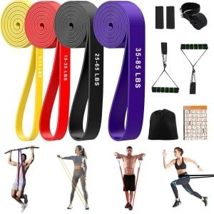 Weerstandsbandenset - Fitnessbanden - Krachttraining Thuis - Vier Spanningsniveaus - 26x22x6 cm - Multicolor