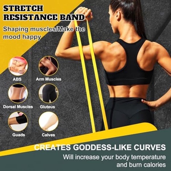 Weerstandsbandenset - Set van 5 Fitnessbanden met Deuranker en Draagtas voor Yoga, Pilates en Krachttraining