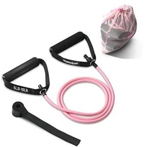 Weerstandsoefenband met Handgrepen voor Krachttraining en Fysiotherapie - Inclusief Deuranker en Opbergtas