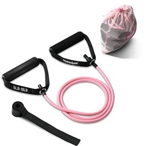Weerstandsoefenband met Handgrepen voor Krachttraining en Fysiotherapie - Inclusief Deuranker en Opbergtas