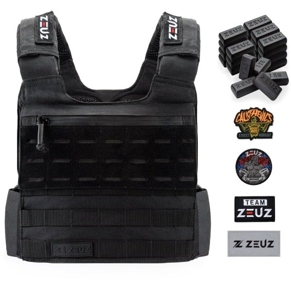 ZEUZ Gewichtsvest 25,5 KG voor Calisthenics. Fitness & CrossFit - Tactical Weighted Vest & Trainingsvest - Verstelbaar in Gewichten - 25 Standen - Zwart