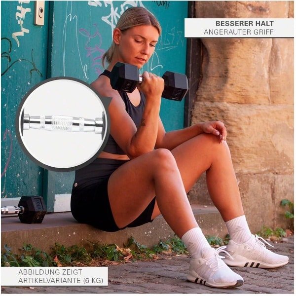 Zeshoekige Halter 1 kg | Compacte Rubberen Dumbbell voor Krachttraining