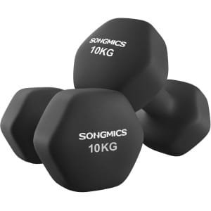 Zeshoekige Halters - Dumbbells - Krachttraining - Neopreen Coating - 2 x 10 kg - Inkt Zwart
