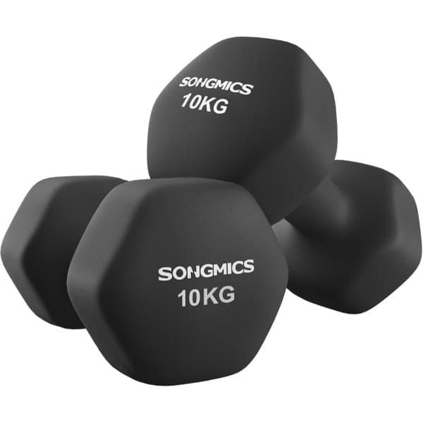 Zeshoekige Halters - Dumbbells - Krachttraining - Neopreen Coating - 2 x 10 kg - Inkt Zwart