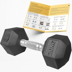 Zeshoekige Halters - Krachtgewichten Rubber - Thuis Krachttraining - Antislip Ergonomisch - 20 kg - Zwart
