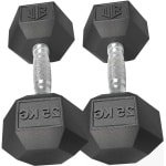 Zeshoekige Halters - Rubber Halters - Krachttraining Thuis - Ergonomisch Antislip Ontwerp - 2 x 25 kg - Zwart