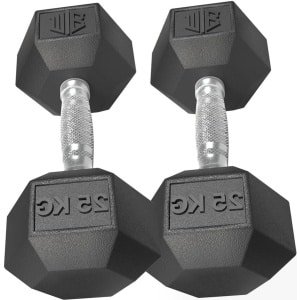 Zeshoekige Halters - Rubber Halters - Krachttraining Thuis - Ergonomisch Antislip Ontwerp - 2 x 25 kg - Zwart
