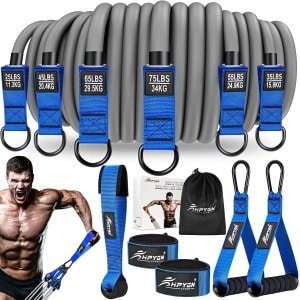 Zware Weerstandsbanden Set - Oefenbanden Krachttraining - Fitness Thuis Training - Inclusief Handgrepen - Tot 420 LBS - Blauw