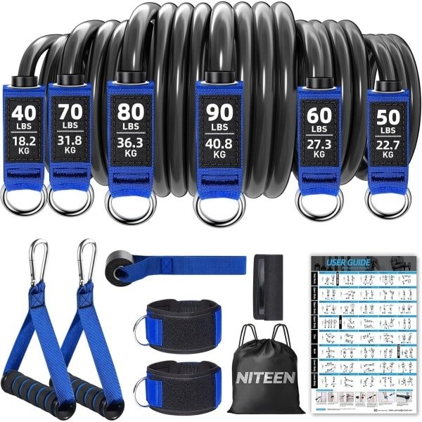 Zware weerstandsbanden - Fitness banden - Krachttraining thuis - Inclusief deuranker - Tot 370 lbs - Zwart
